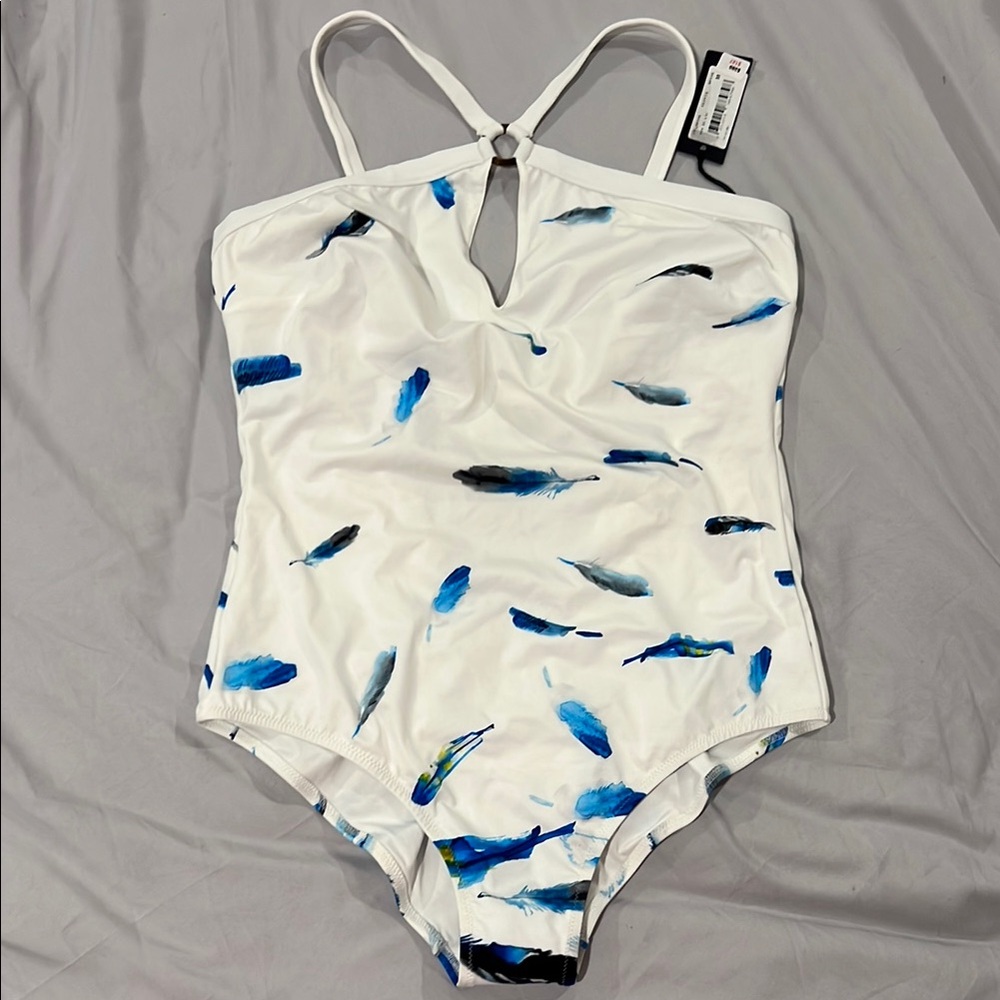 Vilebrequin White and Blue Feather One Piece Swimsuit (New with tags)